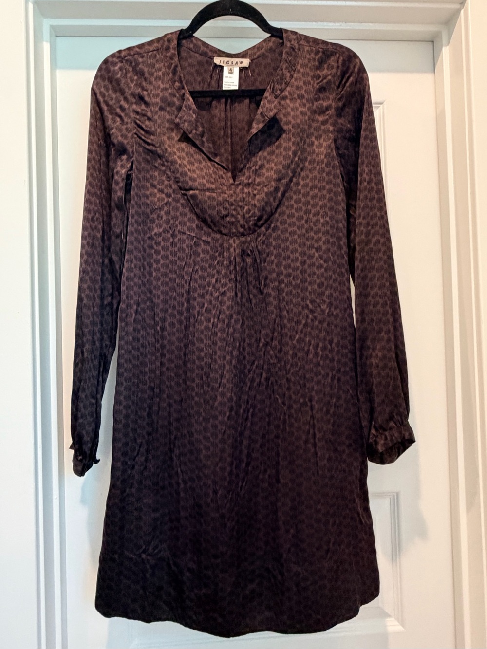 Jigsaw Dark Purple Long-Sleeve Shift Dress with Subtle Print